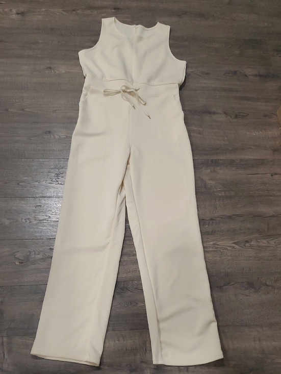 no brand Pants - Sleeveless Cream Tie-Waist Wide-Leg Jumpsuit